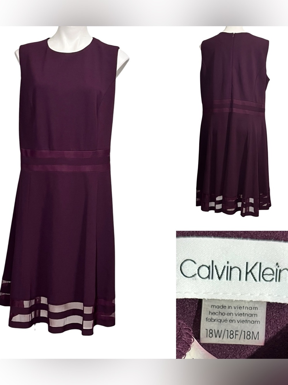 Calvin Klein dress plus 18w Deep Plum purple Sleeveless A-Line office church